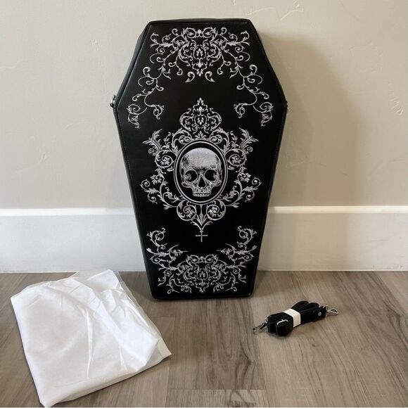 Widow x Dolls Kill whatnot Exclusive Black white Coffin skull Bag/backpack - Picture 1 of 10